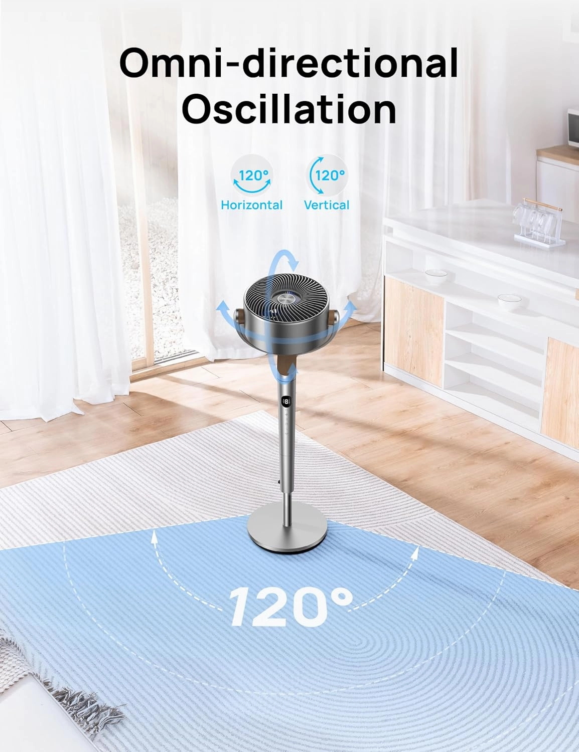 Dreo Standing Fan, 120 120 Smart Oscillating Floor Fans with Wi-Fi/Voice Control, 85 ft Fan For Bedroom, DC Motor Quiet Fans, Adjustable Height, 8 Speeds, 6 Modes, 12H Timer, Office, Room