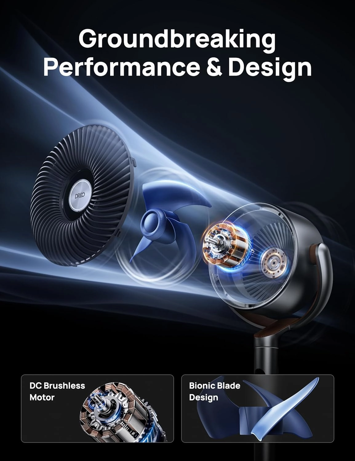 Dreo Standing Fan, 120 120 Smart Oscillating Floor Fans with Wi-Fi/Voice Control, 85 ft Fan For Bedroom, DC Motor Quiet Fans, Adjustable Height, 8 Speeds, 6 Modes, 12H Timer, Office, Room