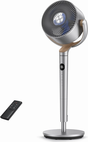 Dreo Standing Fan, 120 120Omni-directional Oscillating Fan For Bedroom, 85 ft Circulator With Remote, DC Motor Quiet Pedestal Fans, Adjustable Height, 8 Speeds, 3 Modes, 8H Timer, Home, PolyFan 502 Small bladeless fan for quiet cooling