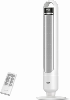 Dreo Tower Fan for Bedroom, 90 Oscillating Fan, Standing Fan with 3 Modes, 4 Speeds, 8H Timer Cooling Fans for Home, Living Room, Office, White, TF117 Small bladeless fan for quiet cooling