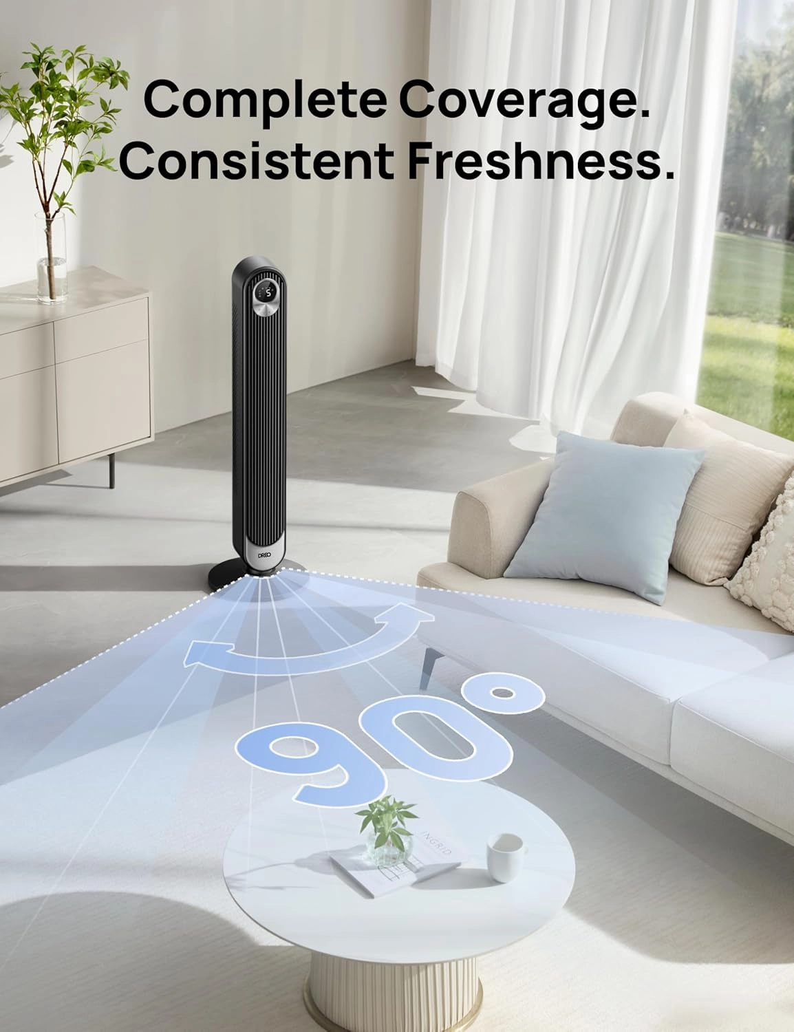 Dreo Tower Fan for Bedroom, 90 Oscillating Standing Fan, 30ft far, 28dB Quiet for Sleep, 6 Speeds, 4 Modes, 12H Timer, 42 Inch, Bladeless, Remote, for Home, Office, Room, Cruiser Pro T1