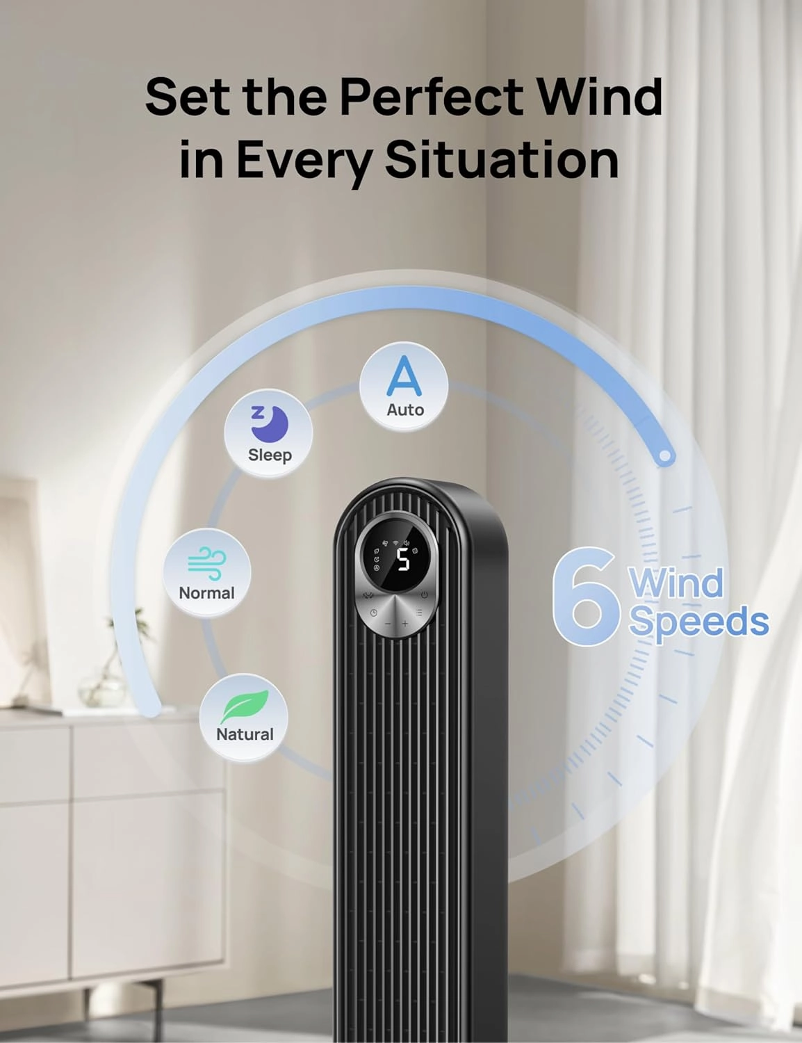 Dreo Tower Fan for Bedroom, 90 Oscillating Standing Fan, 30ft far, 28dB Quiet for Sleep, 6 Speeds, 4 Modes, 12H Timer, 42 Inch, Bladeless, Remote, for Home, Office, Room, Cruiser Pro T1