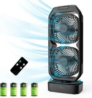 DR.PREPARE 120 Oscillating Quiet Tower Fan with Remote, Small Battery Powered Desk Fan for Bedroom, 250 Tilt, 3 Speeds, 8H Timer, Portable Rechargeable Table Fan for Office Outdoor, Wider Airflow Desktop fan with humidification feature