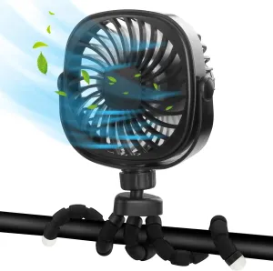 DR.PREPARE Stroller Fan, Portable Handheld Clip On Fans, Personal Desk Baby Fans with Flexible Tripod, 3 Speed Settings, 360Rotation, USB Fan for Stroller, Camp, Car, Travel, Gym Octopus-shaped decorative fan