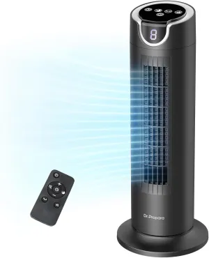 DR.PREPARE Tower Fan for Bedroom, 25 dB Quiet DC Bladeless Fan with Remote, 8 Speeds, 1-8H Timer, 80 Oscillating Fans for Indoors, 16 Inch Portable Desk Table Fans for Room, Home, Office Desktop fan with humidification feature