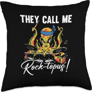 Drums Musician Octopus Tentacles They Call Me Rock Topus Throw Pillow, 18x18, Multicolor Octopus-shaped decorative fan