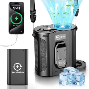 [Dual Battery] Next-Gen AI Portable Waist Fan Clip On 24000mAh, MAX 80H Runtime, 17000RPM Powerful 5 Speeds, Rechargeable Belt Fan with Filter Power Bank Flashlight, Shirt Fans for Men Outdoors Travel Waist-mounted portable fan for outdoor use