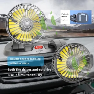 Dual Head 12V Car Fan for SUV Truck RV with No AC, 360 Rotation Portable Vehicle Cooling Fan, 2 Speeds Powered by Cigarette Lighter 360-degree rotating fan for home use