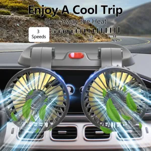Dual Head 12V Car Fan for SUV Truck RV with No AC, 360 Rotation Portable Vehicle Cooling Fan, 2 Speeds Powered by Cigarette Lighter 360-degree rotating fan for home use