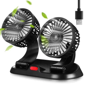 Dual Head 12V Car Fan - USB Cooling Fan with 360 Rotation for Dashboard, SUV, Truck, and RV - Portable USB Desk Fan for Vehicle Air Circulation 360-degree rotating fan for home use