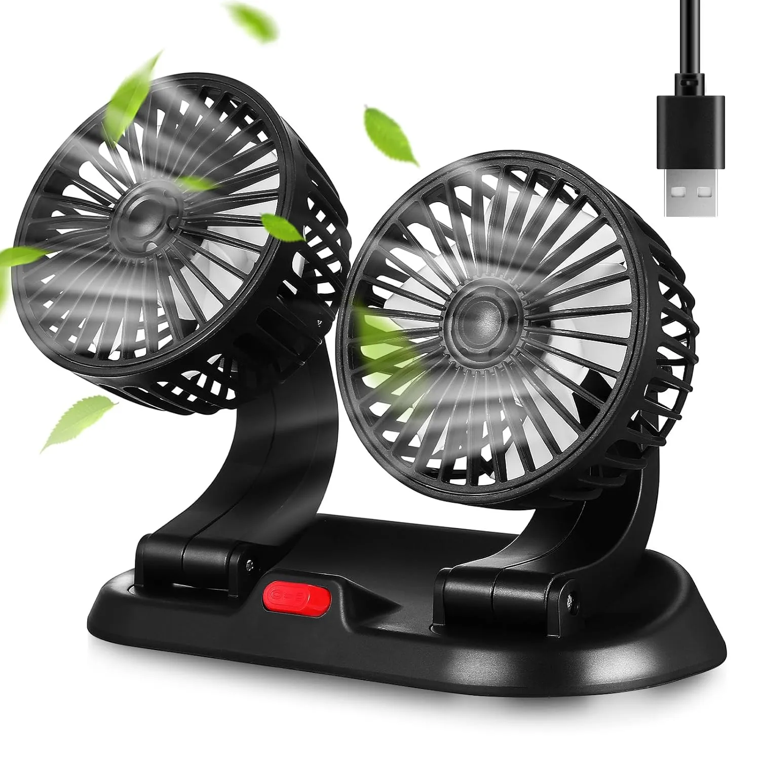 Dual Head 12V Car Fan - USB Cooling Fan with 360 Rotation for Dashboard, SUV, Truck, and RV - Portable USB Desk Fan for Vehicle Air Circulation 360-degree rotating fan for home use