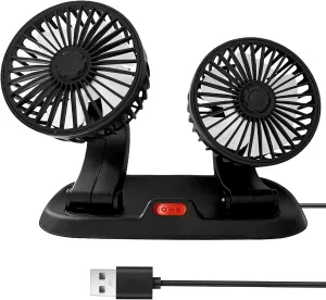 Dual Head Car Fan - 2 Speed Powerful Cooling for Dashboard, SUV, Truck, RV, USB Powered & 360 Rotatable 360-degree rotating fan for home use