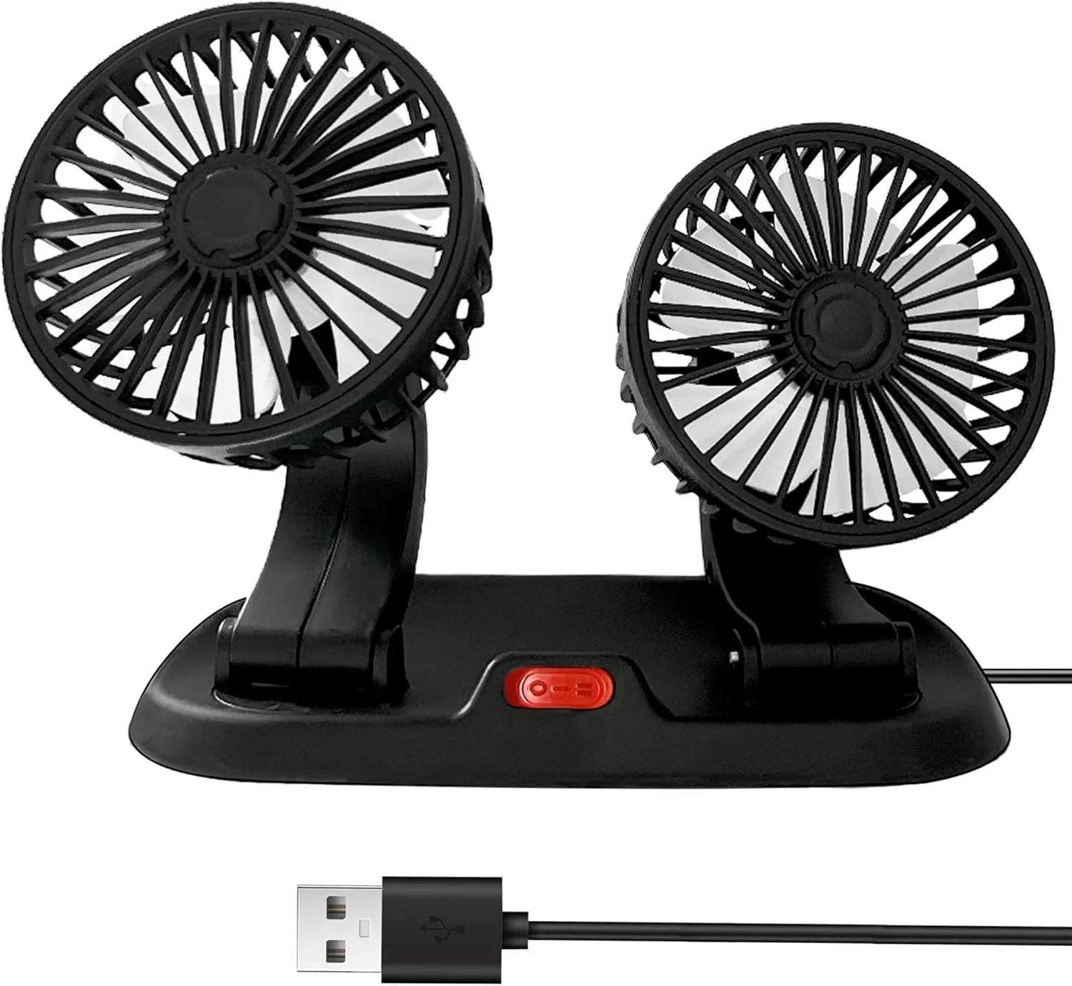 Dual Head Car Fan - 2 Speed Powerful Cooling for Dashboard, SUV, Truck, RV, USB Powered & 360 Rotatable 360-degree rotating fan for home use