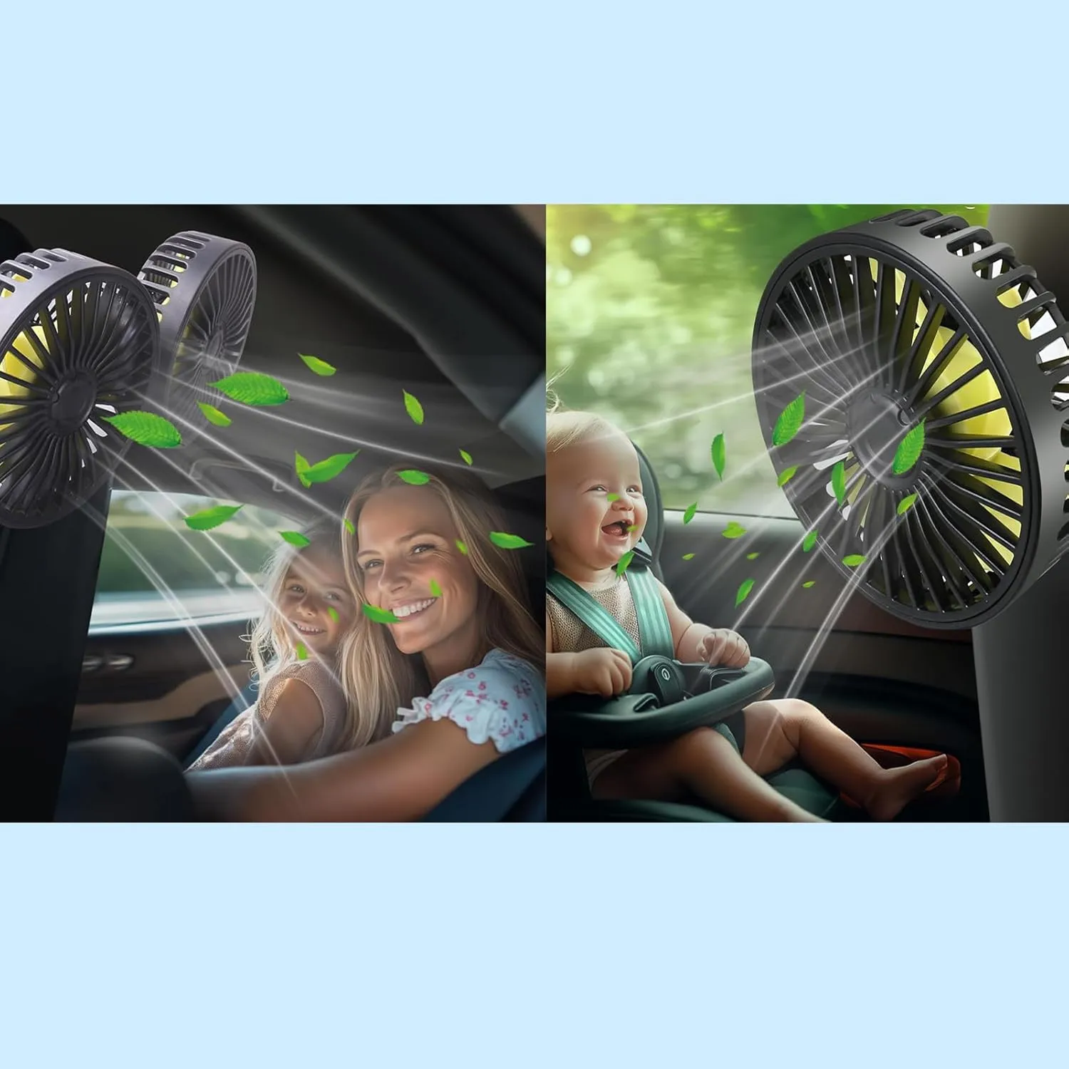 Dual Head Car Fans for Backseat KidsSingle Head USB Powered Car Fan for Car Rear Back Seats BabyNo Battery Rear-mounted fan for childrens safety