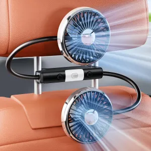 Dual Head Gooseneck Car Cooling Fan for Back Seat Kids, Usb Powered 3 Speeds Car Seat Headrest Fan for Baby Rear Facing, Summer Car Accessories Cooler That Blow Cold Air for Sedan Suv Rv Truck Rear-mounted fan for childrens safety