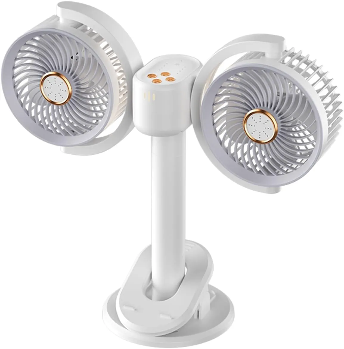 Dual-Head Small Desk Fan with 360 Rotation & Ambient Night Light,2400mAh Rechargeable Fan,Portable USB Desktop Fan with Multiple Placement Modes: Clip-On/Stand-Up/Wall-Mountable 360-degree rotating fan for home use