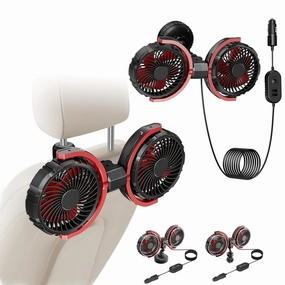 Dual Head 12V/24V Cooling Fan for Car, 4-in-1 Car Seat/Windshield/Window/Roof Fan, Adjustable Suction Cup Car Fans That Blow Cold Air Cooler, Car Accessories for Truck RV SUV Sedan Van Boat Solar-powered car fan for ventilation