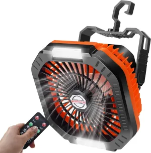 DUKUSEEK Camping Fan with LED Lantern & Remote, 25H Work Time Battery Operated Fan with Hang Hook for Tent, Portable Ceiling Tent Fan with Remote for RV Outages Emergency Desk Bedroom 2-in-1 camping light and fan combo