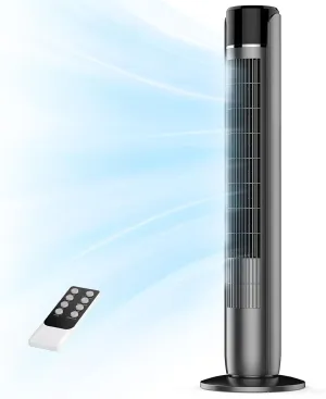 DUMOS Tower Fan for Bedroom, Standing Floor Fans with Remote Control, 28dB Quiet, 4 Modes, 5 Speeds, 12H Timer, 60Oscillation, Powerful 25Ft Far, Bladeless for Home, Office, Living Room, 36 Black Tower bladeless fan for modern homes