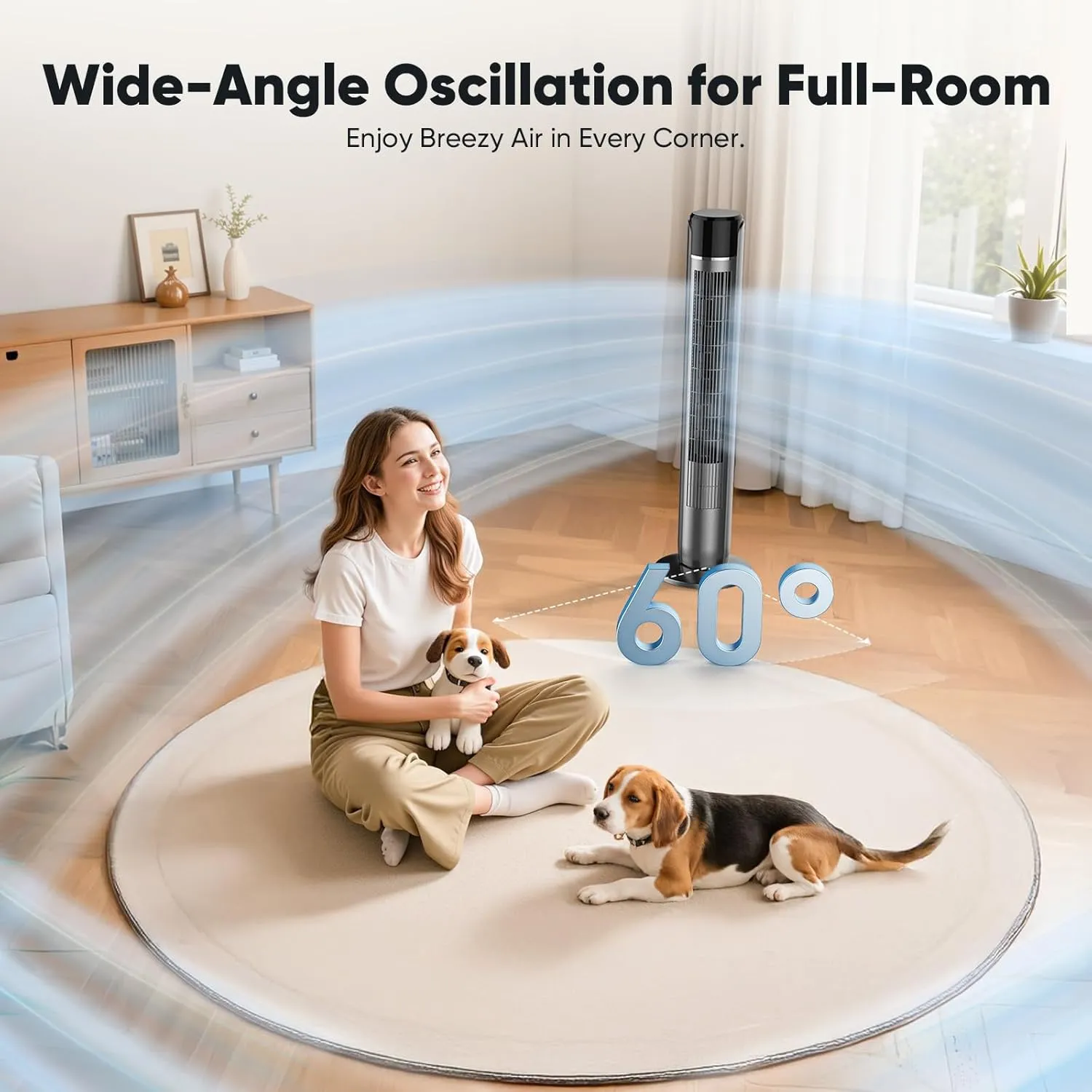 DUMOS Tower Fan for Bedroom, Standing Floor Fans with Remote Control, 28dB Quiet, 4 Modes, 5 Speeds, 12H Timer, 60Oscillation, Powerful 25Ft Far, Bladeless for Home, Office, Living Room, 36 Black