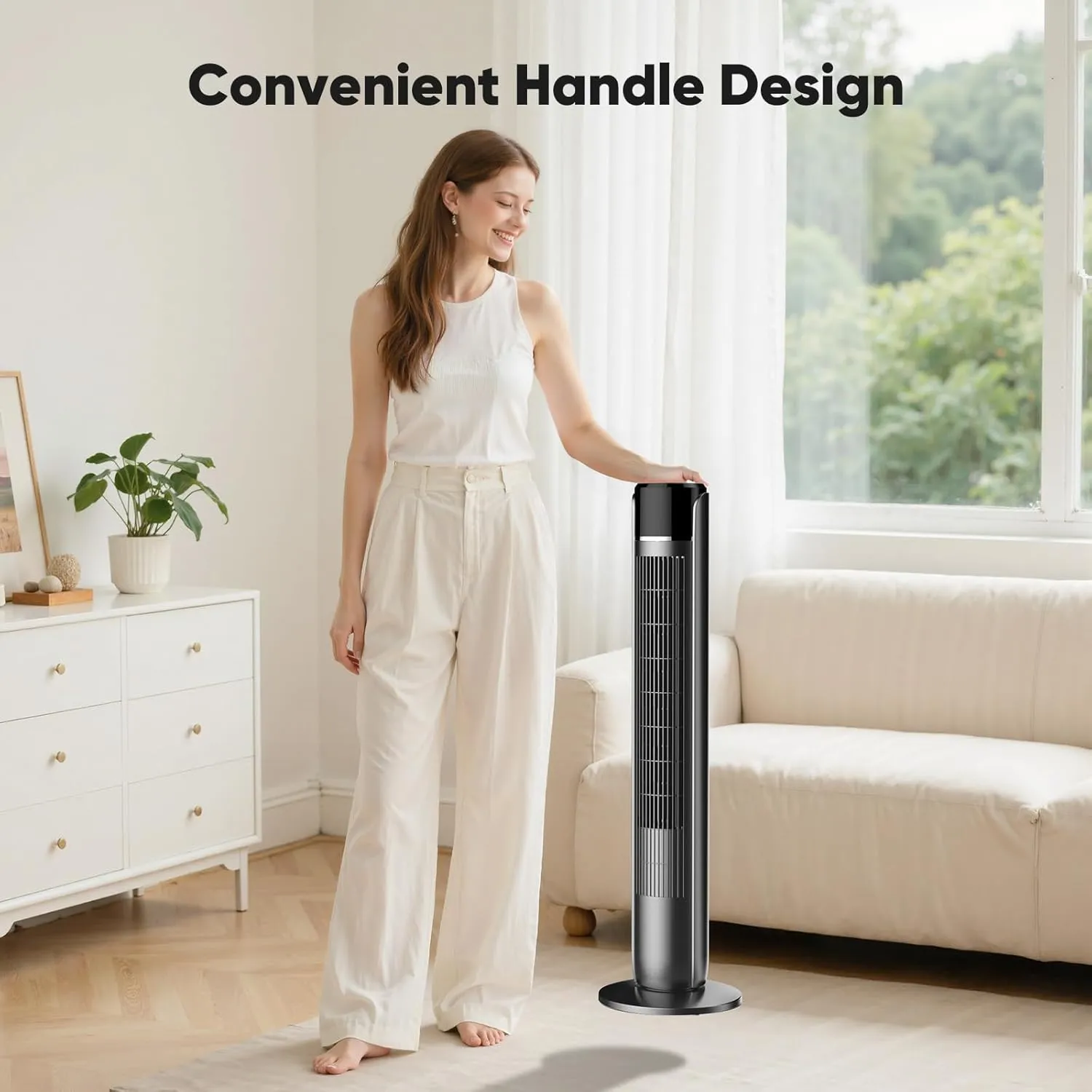 DUMOS Tower Fan for Bedroom, Standing Floor Fans with Remote Control, 28dB Quiet, 4 Modes, 5 Speeds, 12H Timer, 60Oscillation, Powerful 25Ft Far, Bladeless for Home, Office, Living Room, 36 Black