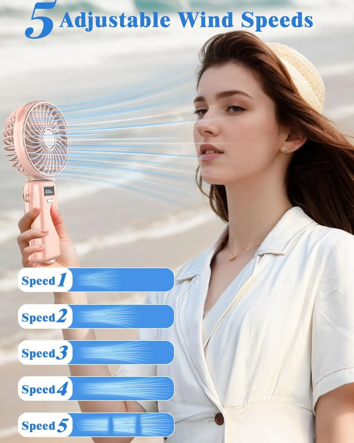 DUOLZ Handheld Fan,Portabe Battery Powered Fans with LED,Small Personal USB Folding Skincare Little Wireless Cooling Powerful Quiet Hand Fan,Mini Handheld Makeup Lash Fans for Women Girls Men Pink