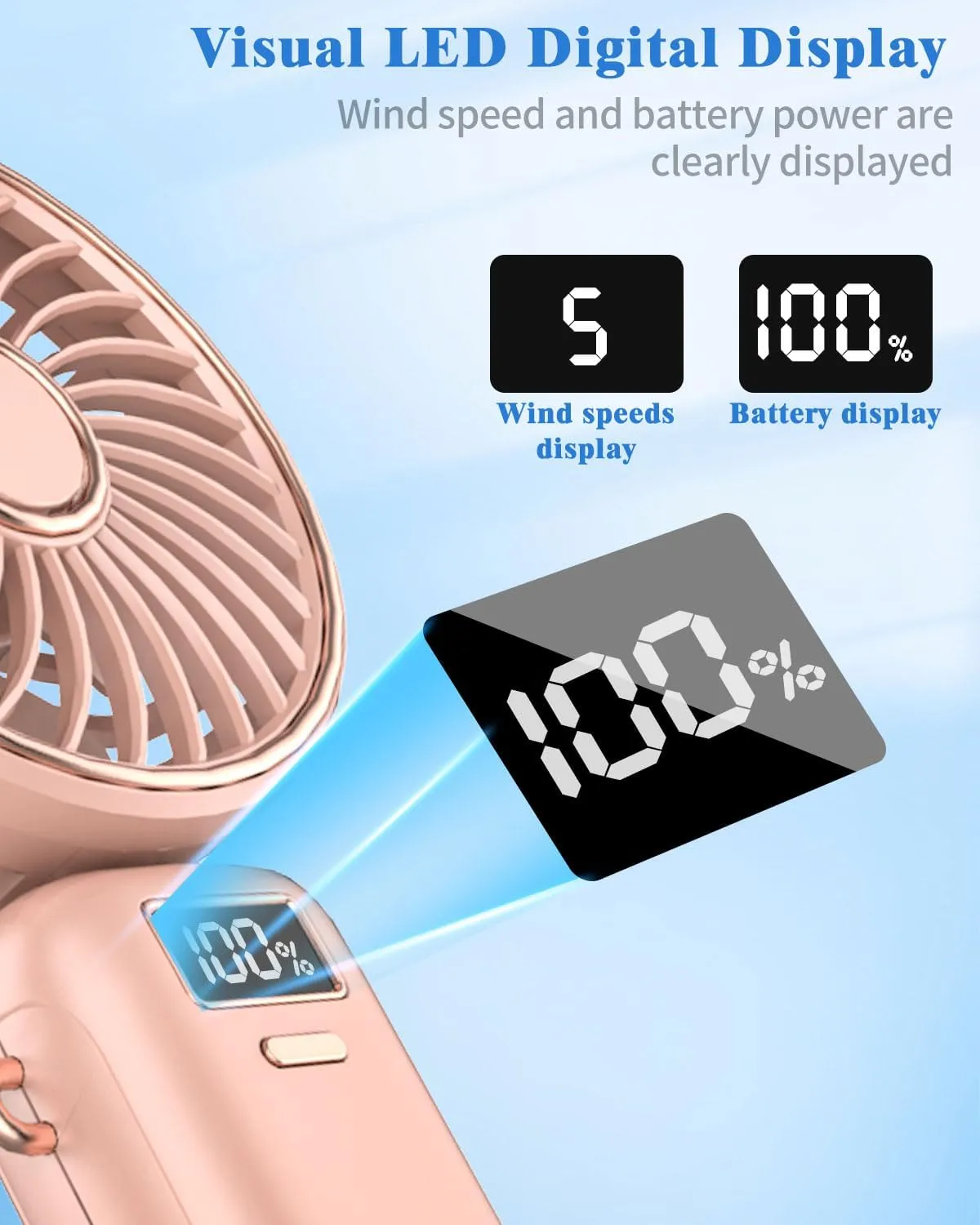 DUOLZ Handheld Fan,Portabe Battery Powered Fans with LED,Small Personal USB Folding Skincare Little Wireless Cooling Powerful Quiet Hand Fan,Mini Handheld Makeup Lash Fans for Women Girls Men Pink