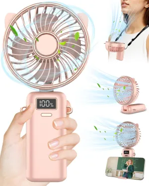 DUOLZ Handheld Fan,Portabe Battery Powered Fans with LED,Small Personal USB Folding Skincare Little Wireless Cooling Powerful Quiet Hand Fan,Mini Handheld Makeup Lash Fans for Women Girls Men Pink Neck fan for hands-free comfort
