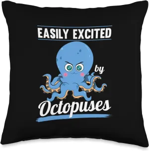 Easily Excited by Octopuses Mollusk Octopus Fan Tentacles Throw Pillow, 16x16, Multicolor Octopus-shaped decorative fan