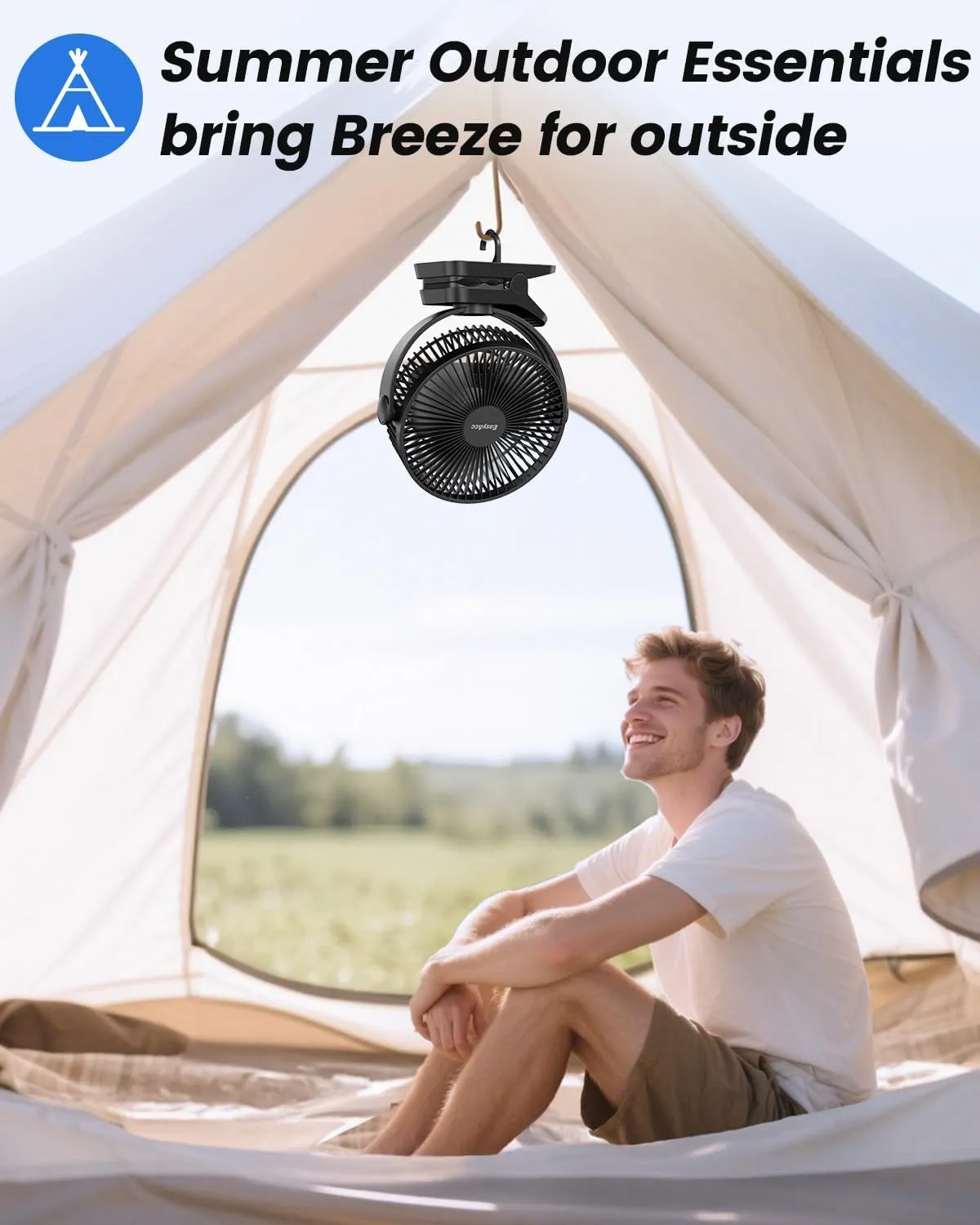 EasyAcc 10000mAh Portable Clip on Fan - 8 inch 37H Working Time Quiet Battery Rechargeable Desk Fan, Strong Airflow, Digital Display, 5 Speeds, Sturdy Clamp Fan for Golf Cart Office Bed Travel Camping