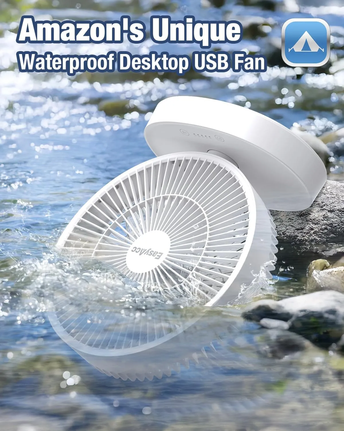 EasyAcc 11 Inch Large Desk Fan, USB Fan Air Circulator Fan Ultra Quiet 24 dB, IP67 waterproof, 5 Speeds, Timer, Energy Saving Table Fan, Adjustable Angle for Home, Office, BedroomUSB - Powered