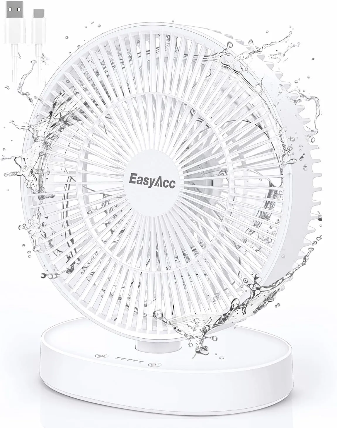EasyAcc 11 Inch Large Desk Fan, USB Fan Air Circulator Fan Ultra Quiet 24 dB, IP67 waterproof, 5 Speeds, Timer, Energy Saving Table Fan, Adjustable Angle for Home, Office, BedroomUSB - Powered USB desktop fan for workspace