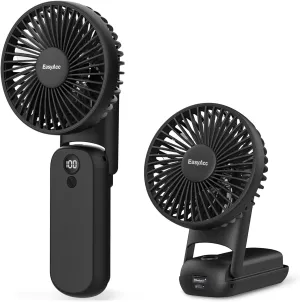 EasyAcc 3 IN 1 Hand Fan,Portable Fan for Travel,10000mAh Battery Handhedl Fan [Ultra Quiet Powerful]-5 Speeds/Backup Power/SOS Light/Digital Display/Lanyard- for Travel/Cruise/Summer/Concerts Black Mini handheld fan for personal cooling