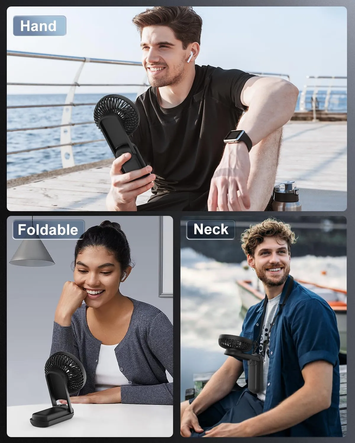 EasyAcc 3 IN 1 Hand Fan,Portable Fan for Travel,10000mAh Battery Handhedl Fan [Ultra Quiet Powerful]-5 Speeds/Backup Power/SOS Light/Digital Display/Lanyard- for Travel/Cruise/Summer/Concerts Black