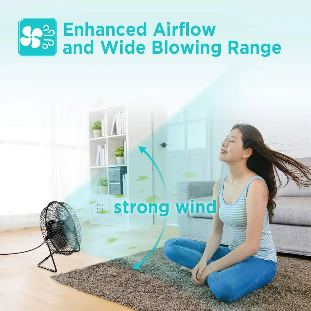 EasyAcc 9 Inch USB Desk Fan Ultra-quiet USB Powered 360 Rotation Desktop Fan with Metal Frame, Portable Personal Cooling Fan with 2 Speed for Home Office (USB POWERED ONLY)