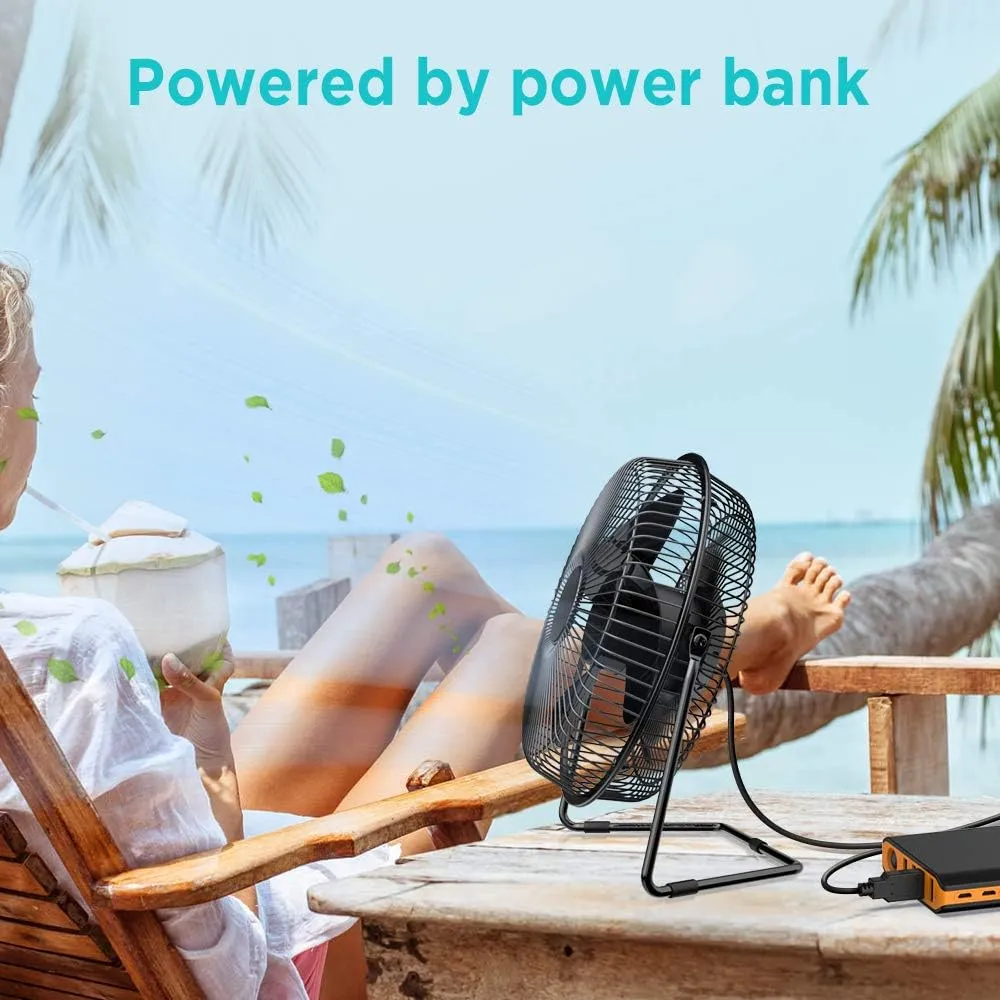 EasyAcc 9 Inch USB Desk Fan Ultra-quiet USB Powered 360 Rotation Desktop Fan with Metal Frame, Portable Personal Cooling Fan with 2 Speed for Home Office (USB POWERED ONLY)