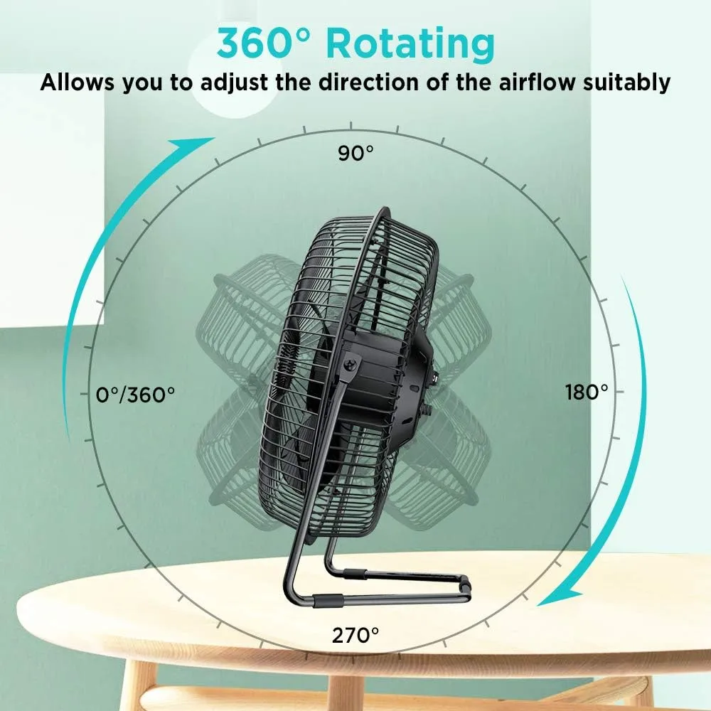 EasyAcc 9 Inch USB Desk Fan Ultra-quiet USB Powered 360 Rotation Desktop Fan with Metal Frame, Portable Personal Cooling Fan with 2 Speed for Home Office (USB POWERED ONLY)