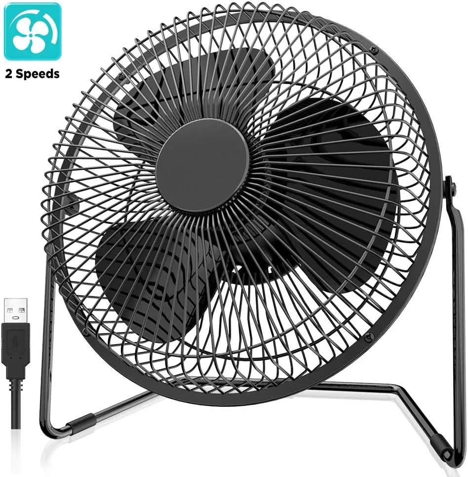 EasyAcc 9 Inch USB Desk Fan Ultra-quiet USB Powered 360 Rotation Desktop Fan with Metal Frame, Portable Personal Cooling Fan with 2 Speed for Home Office (USB POWERED ONLY) USB desktop fan for workspace