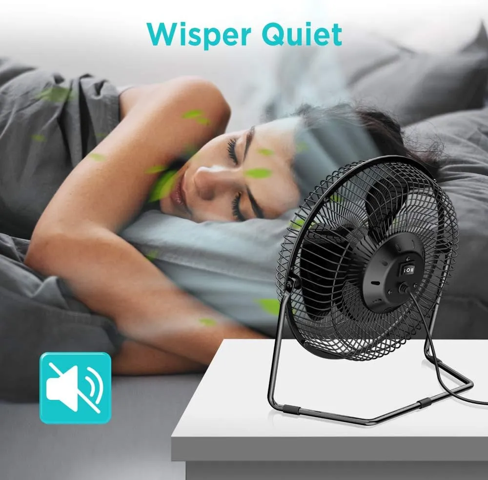 EasyAcc 9 Inch USB Desk Fan Ultra-quiet USB Powered 360 Rotation Desktop Fan with Metal Frame, Portable Personal Cooling Fan with 2 Speed for Home Office (USB POWERED ONLY)