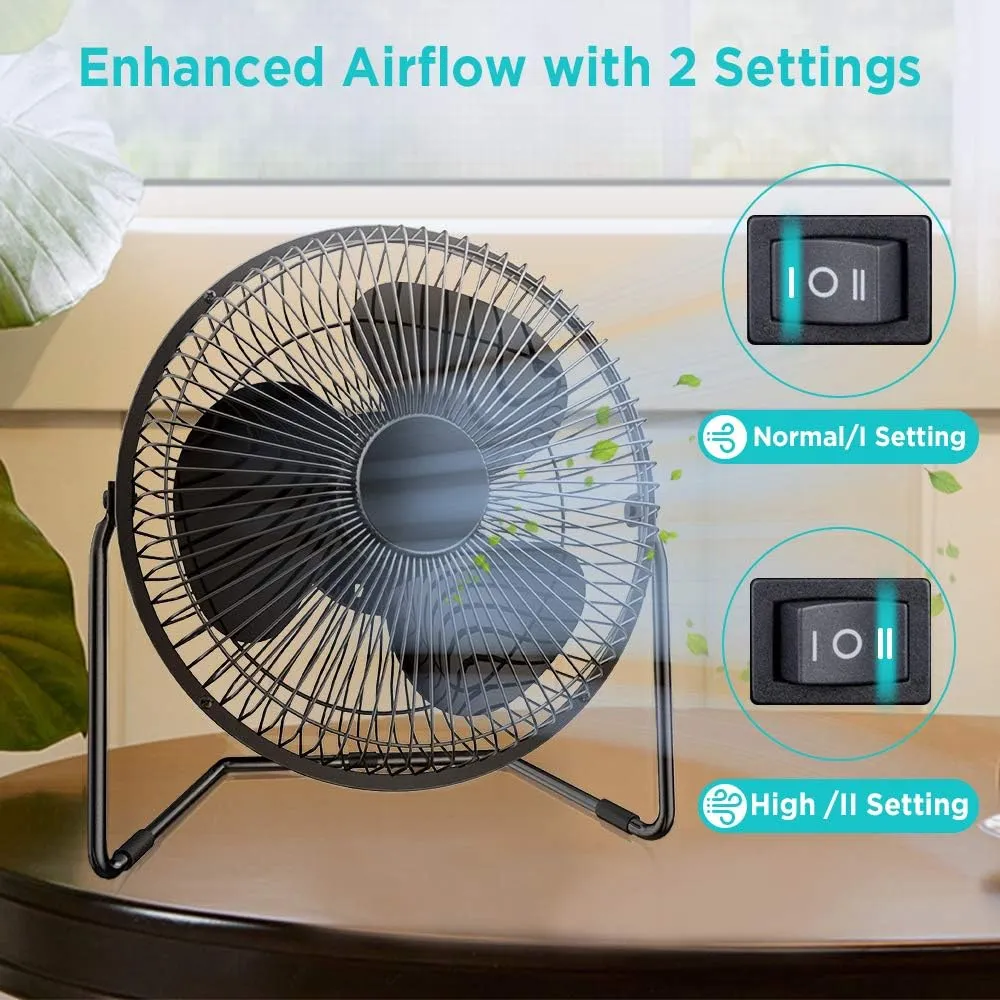 EasyAcc 9 Inch USB Desk Fan Ultra-quiet USB Powered 360 Rotation Desktop Fan with Metal Frame, Portable Personal Cooling Fan with 2 Speed for Home Office (USB POWERED ONLY)