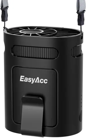 EasyAcc Clip On Fan Rechargeable, 4-Speed 13000RPM Strong Airflow Portable Waist Fan, Hands-Free Shirt Belt Wearable Portable Neck Fan for Camping, Worksites, Outdoor, Farm Waist-mounted portable fan for outdoor use
