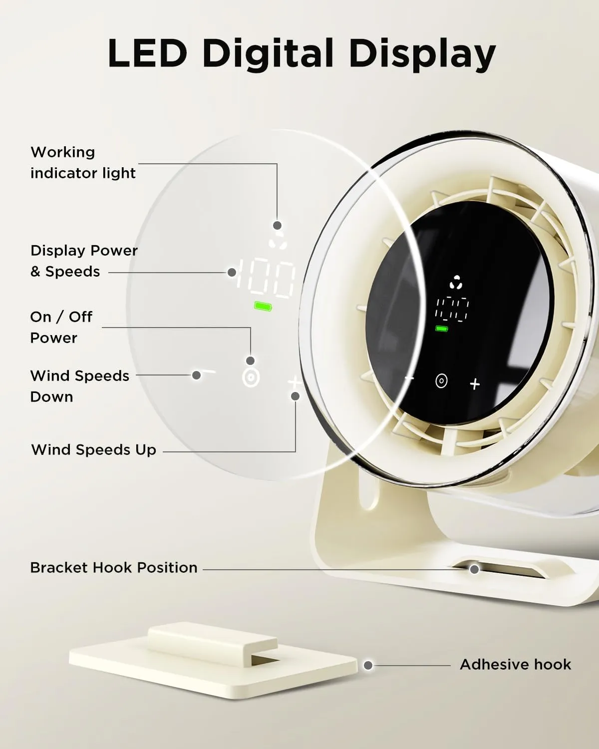 EasyAcc Desk Fan With Battery Powered, Quiet, 100 Speeds, Adjustable Head, Smart Digital Display, Table Travel Fan for Bedroom, Office Travel Camping Kitchen Home