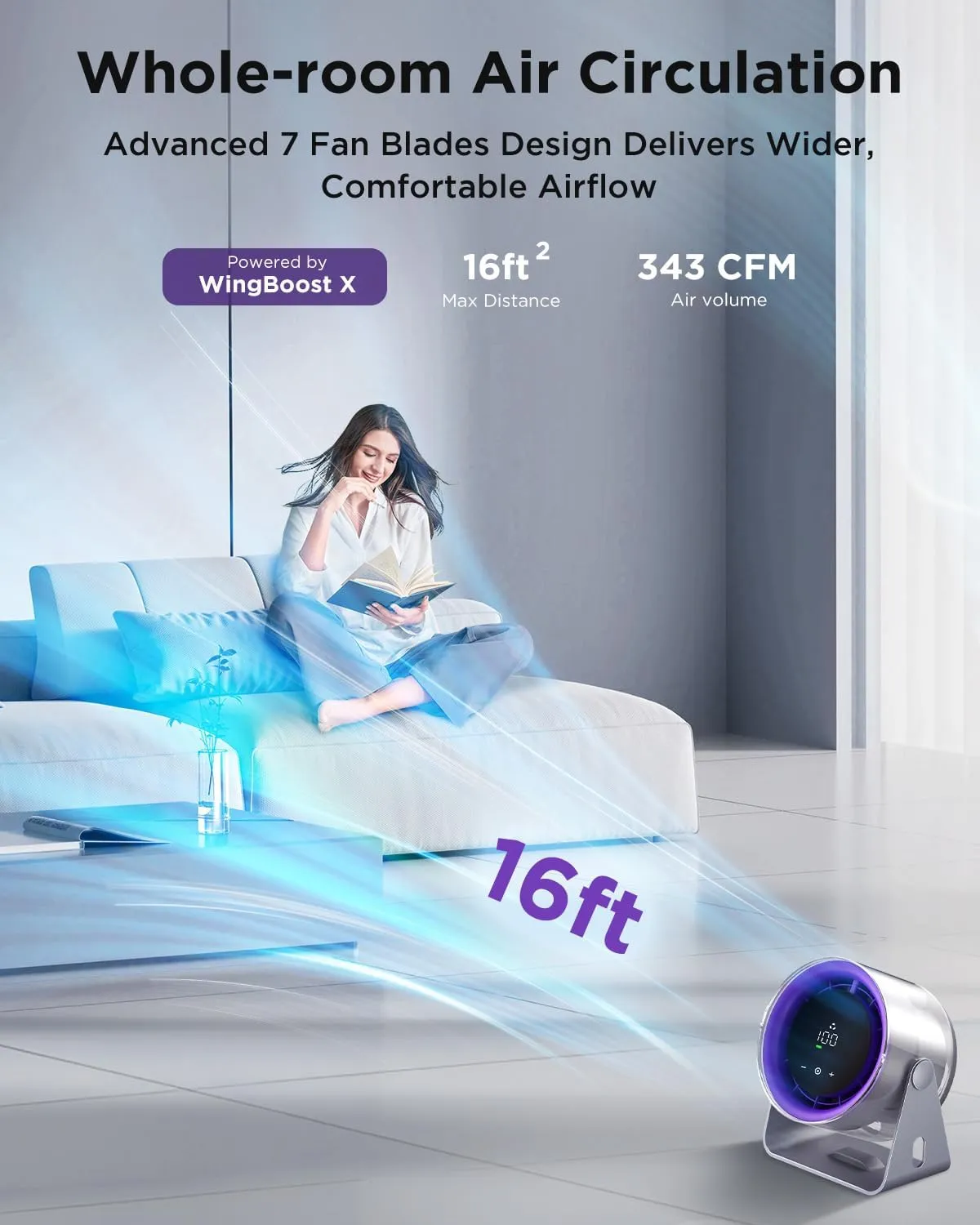 EasyAcc Desk Fan With Battery Powered, Quiet, 100 Speeds, Adjustable Head, Smart Digital Display, Table Travel Fan for Bedroom, Office Travel Camping Kitchen Home