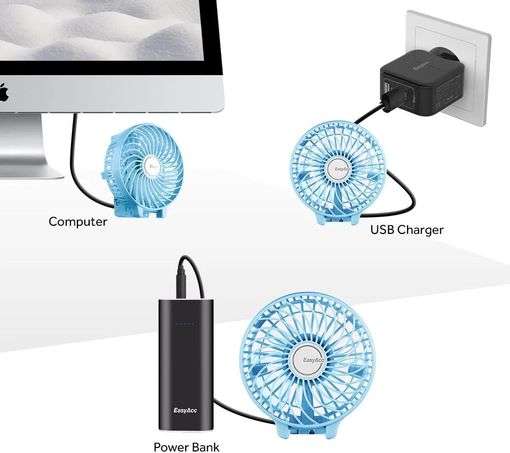 EasyAcc Mini Handheld Fan, Personal Cooling Fan Folding USB Desk Fan Small Portable Table Fan for Travel Camping Outdoors Office Home - Blue