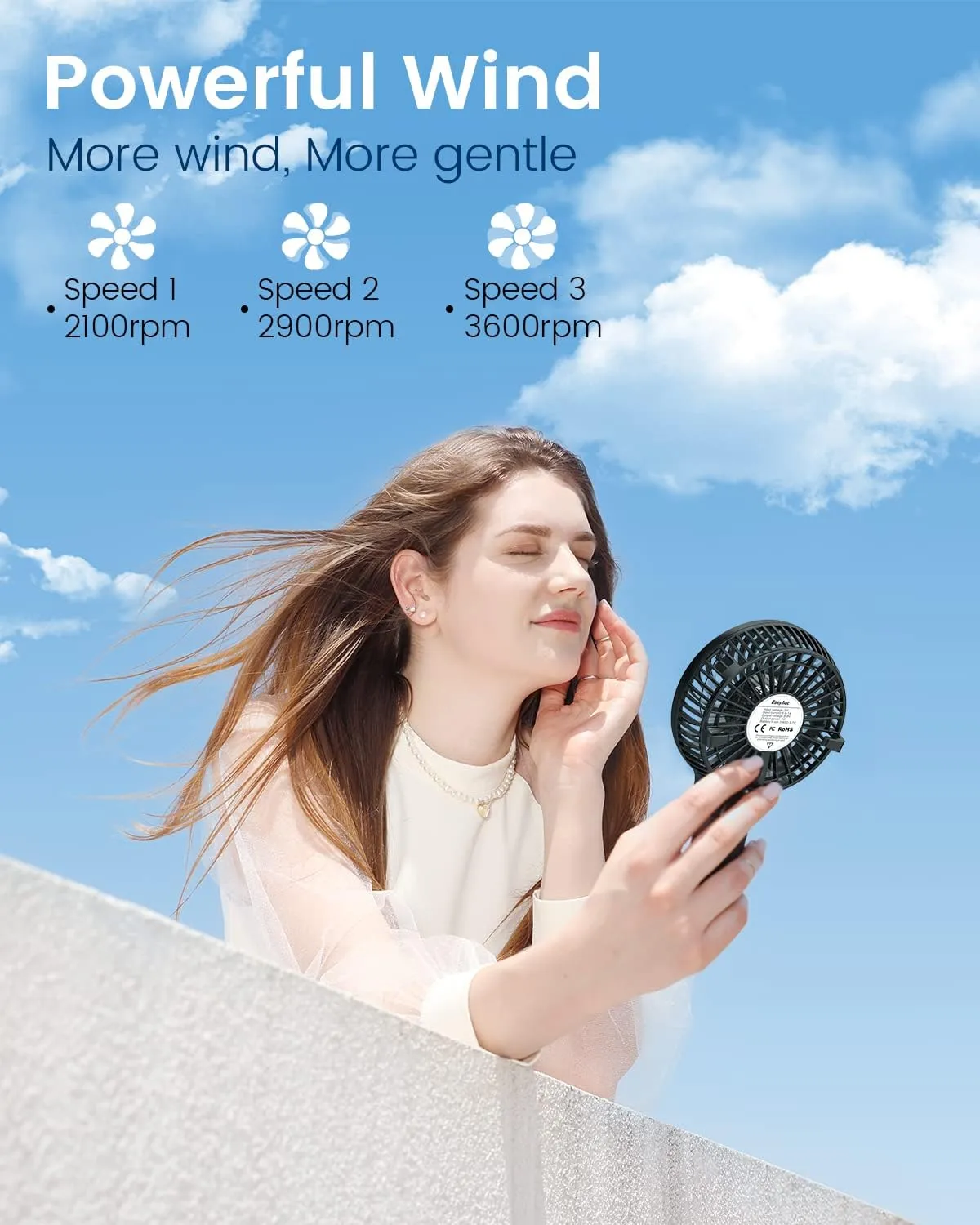 EasyAcc Mini Handheld Fan, Portable Fan Small USB Desk Fan Personal Hand Fan 3 Speed 10H Working Hours Rechargeable Battery Cooling Folding Fan for Travel Outdoor Office Household