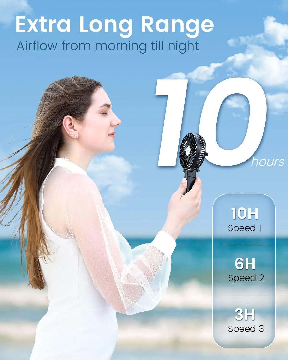 EasyAcc Mini Handheld Fan, Portable Fan Small USB Desk Fan Personal Hand Fan 3 Speed 10H Working Hours Rechargeable Battery Cooling Folding Fan for Travel Outdoor Office Household