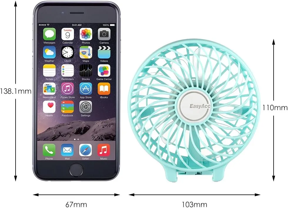 EasyAcc Mini Handheld Fan, USB Desk Fan Small Personal Portable Stroller Table Fan with Rechargeable Battery Operated Cooling Folding Electric Fan 3-10H Working Hours for Travel Office Outdoor