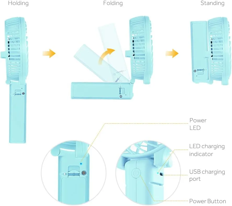 EasyAcc Mini Handheld Fan, USB Desk Fan Small Personal Portable Stroller Table Fan with Rechargeable Battery Operated Cooling Folding Electric Fan 3-10H Working Hours for Travel Office Outdoor