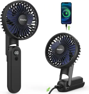 EasyAcc Portable Handheld Fan, Portable Fan for Travel [Ultra Quiet Powerful] 5 Speed Backup Power Digital Display Lanyard Foldable Fan Rechargeable 2600 Battery Hot Flashes Gift Outdoor Blue Mini handheld fan for personal cooling