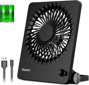 EasyAcc Powerful Desk Fan, 6000 Battery [Max 10-26H Working Time] Rechargeable Portable Personal Travel Fan with Step-less Speed Control, Quiet Fan for Travel Office Home Cruise Sporting Events USB desktop fan for workspace